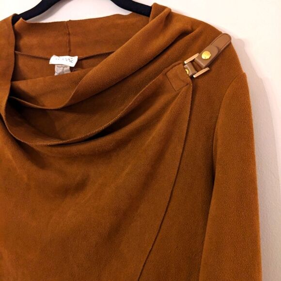 Arianne Faux-Suede Drape-Front Jacket Womens Size Large Brown Tan Long Sleeve - Picture 2 of 4
